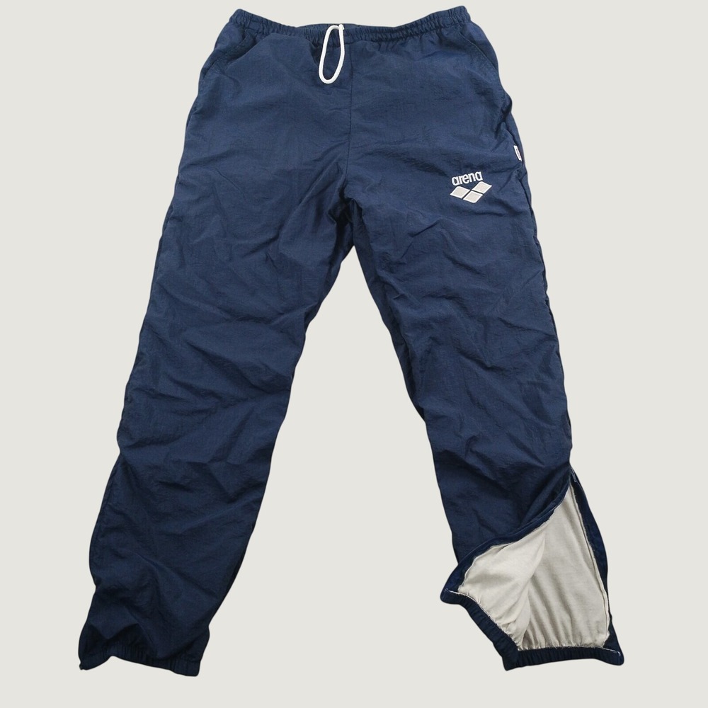 VTG 90's Arena Descente USA Windbreaker Pants Size M Blue Nylon Ankle Zip Lined